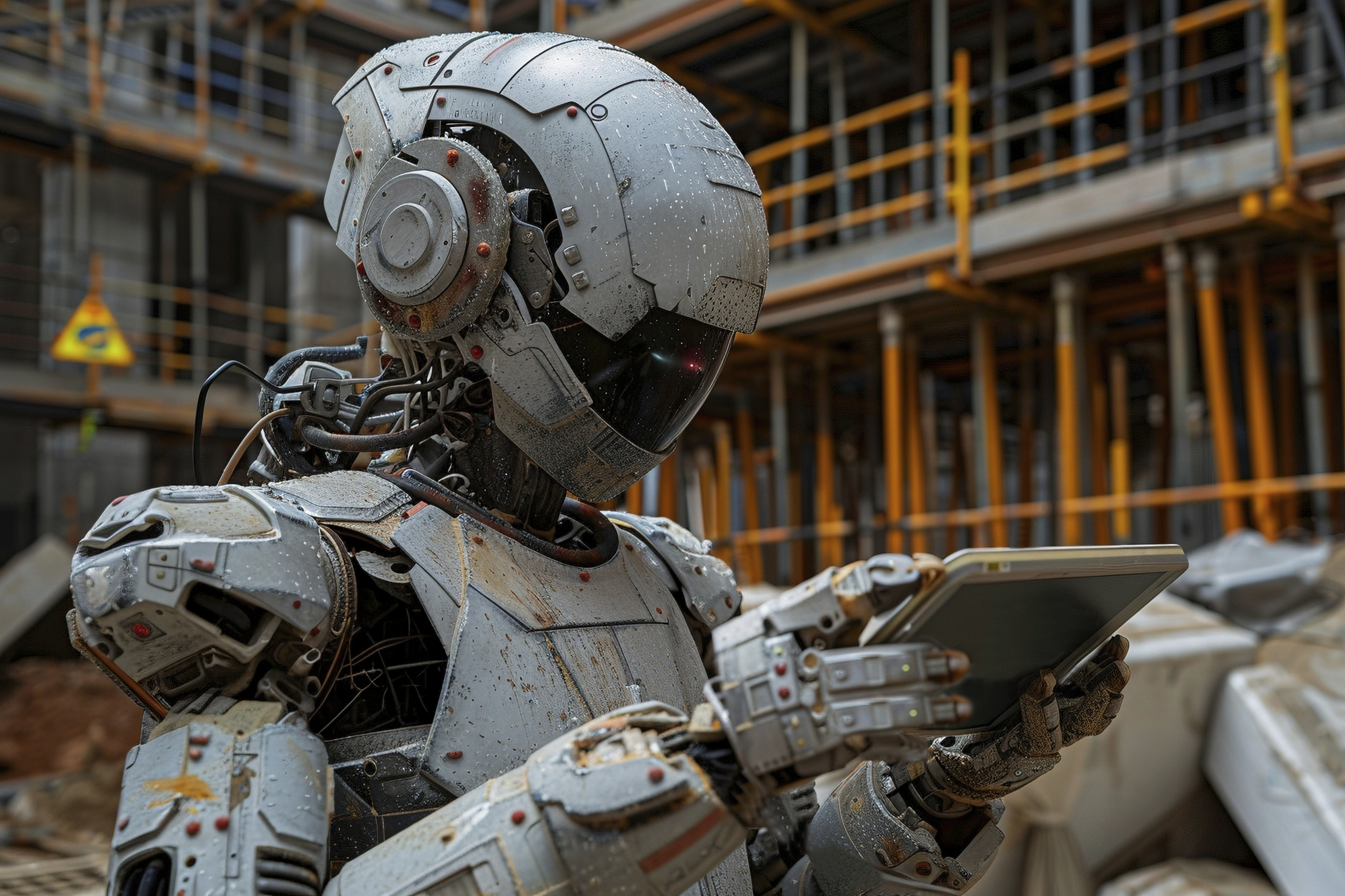 Imagem de um robô humanoide em um ambiente futurista